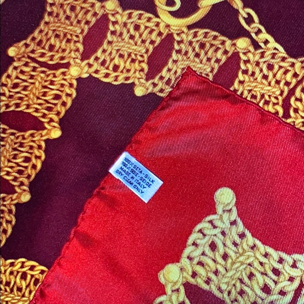 Celine 💯 Silk Red Gold Logo Scarf Made in Italy 🇮🇹 Never Used - Picture 2 of 4